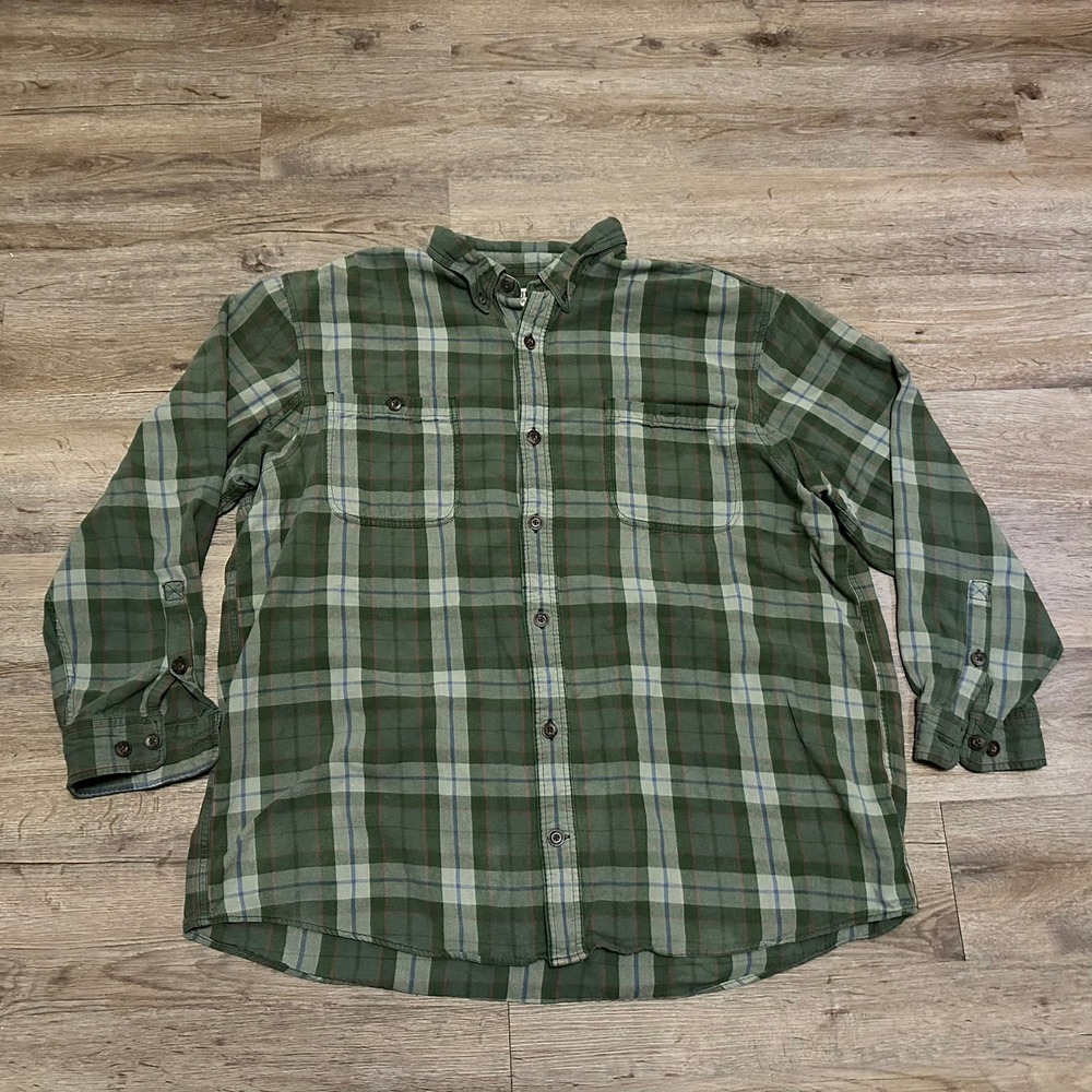 Duluth Trading Co Mens 2XL Tall Green Plaid Flannel Button Down Shirt Cotton‎